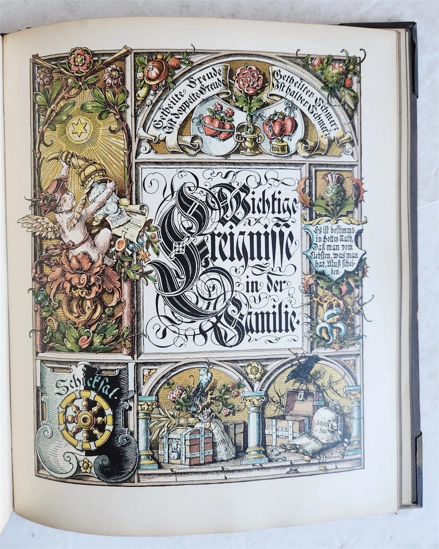 1890 FAMILY CHRONICLE w/ AMAZING BLIND-STAMPED LEATHER BINDING antique - 12