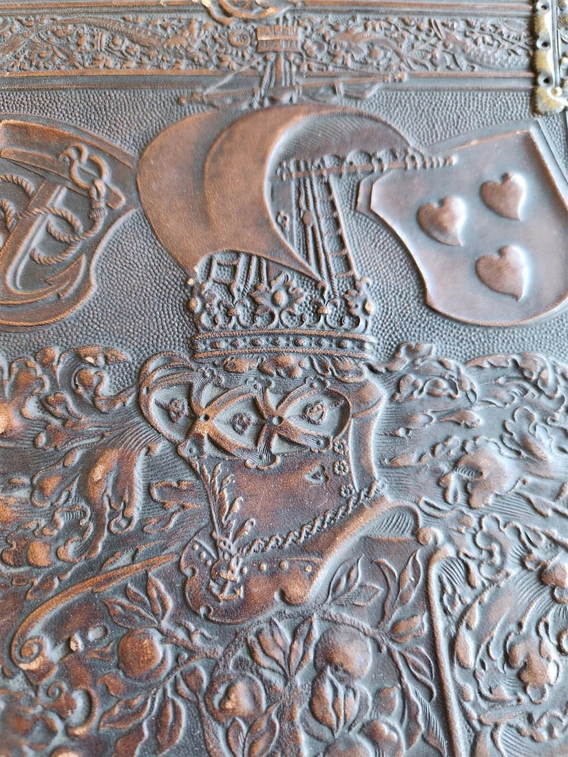 1890 FAMILY CHRONICLE w/ AMAZING BLIND-STAMPED LEATHER BINDING antique - 5