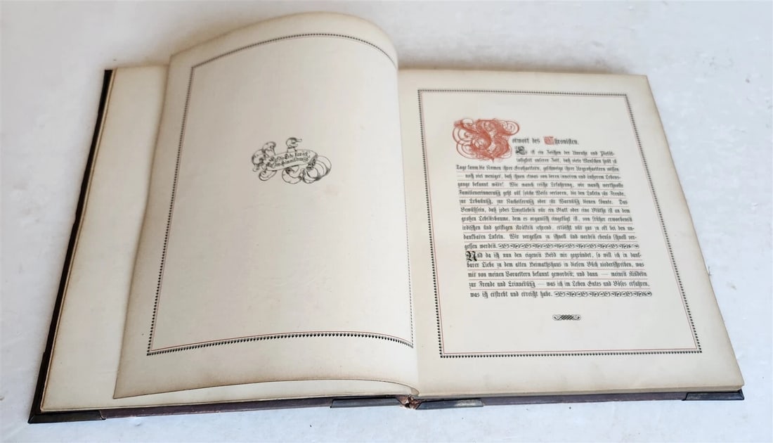 1890 FAMILY CHRONICLE w/ AMAZING BLIND-STAMPED LEATHER BINDING antique - 6