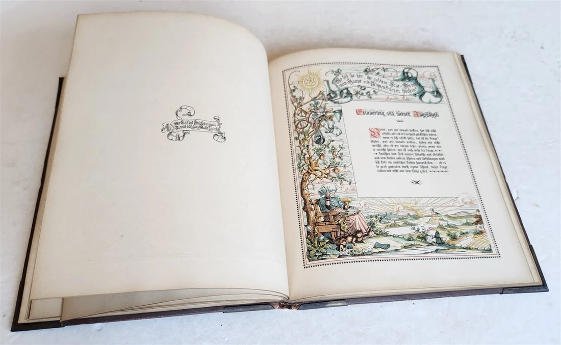 1890 FAMILY CHRONICLE w/ AMAZING BLIND-STAMPED LEATHER BINDING antique - 8