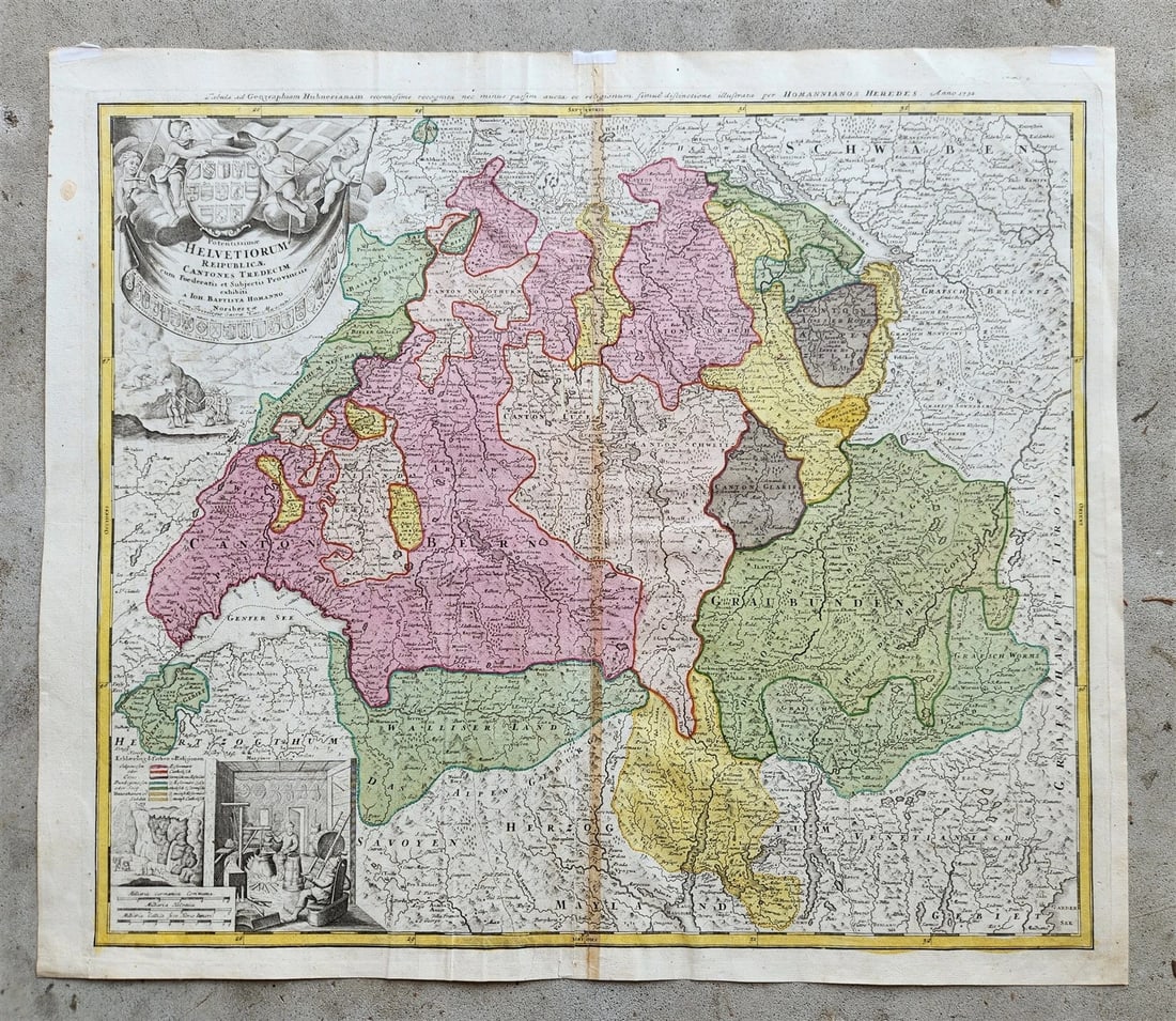 1732 SWITZERLAND antique MAP HELVETIORUM Reipublicae Cantones Tredicum J. Homann (1 of 7)