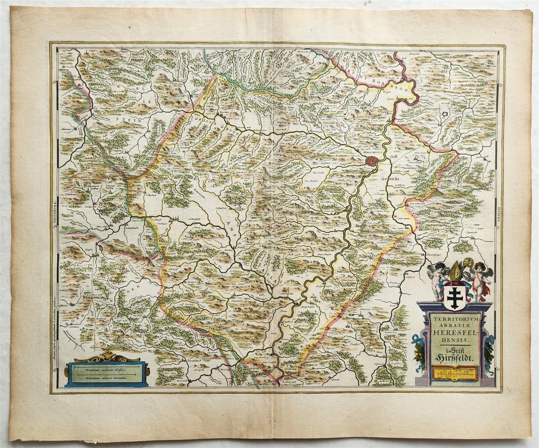 1640 MAP of GERMANY Abbey of Hersfeld WILLEM BLAEU antique AUTHENTIC handcolored (1 of 3)