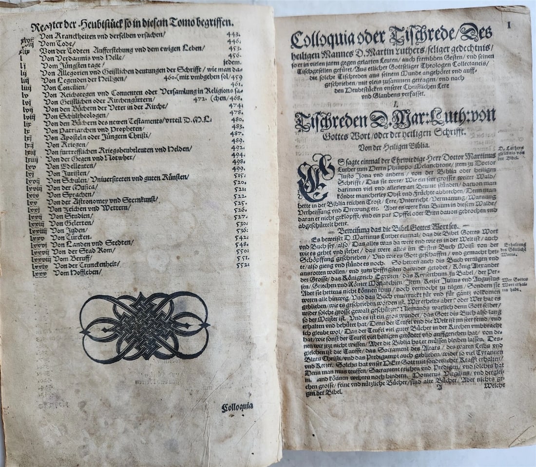 1567 COLLOQVIA by MARTIN LUTHER antique PIGSKIN BOUND FOILIO - 7