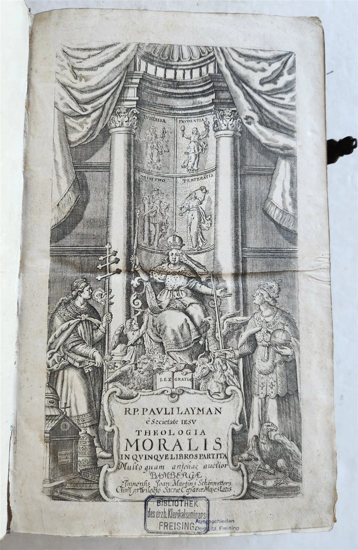 1709 THEOLOGY by PAUL LAYMANN antique BLIND STAMPED PIGSKIN BOUND FOLIO - 2