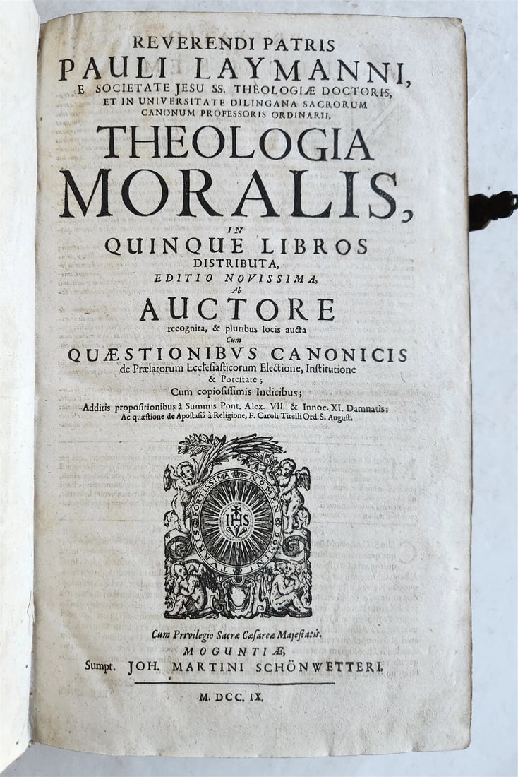1709 THEOLOGY by PAUL LAYMANN antique BLIND STAMPED PIGSKIN BOUND FOLIO - 8