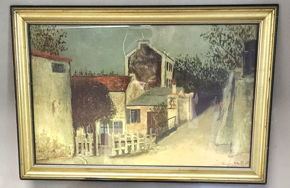 Vintage signed lithograph depicting what appears to be a European Village. (1 of 5)