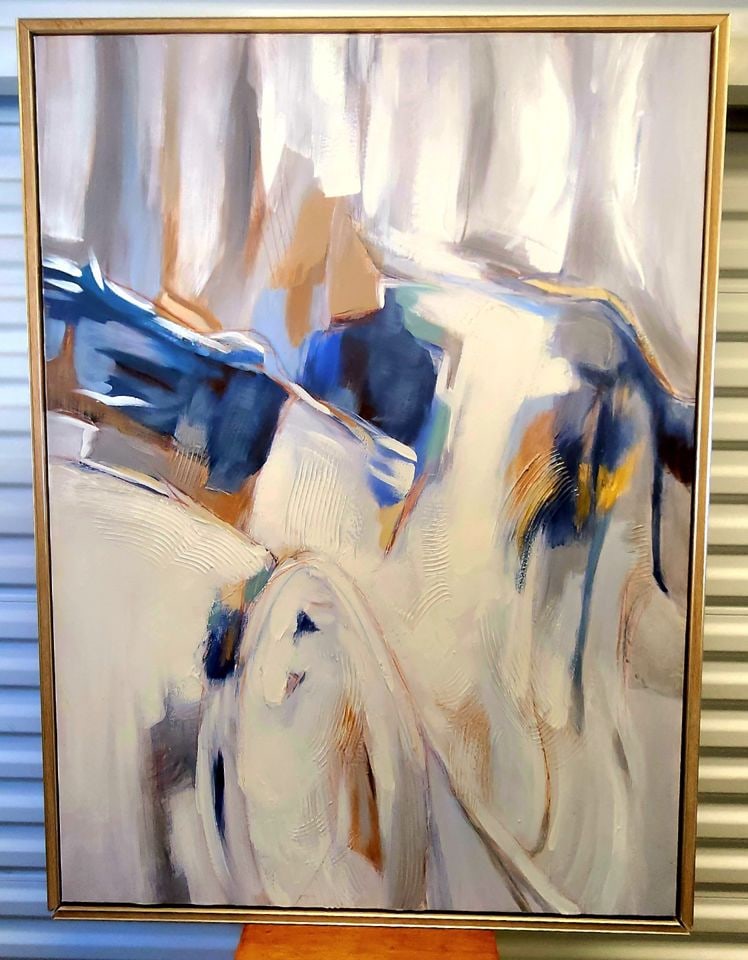 Striking vibrant modernist abstract oil painting w/ palette knife style impasto texture.: Title: Striking vibrant modernist abstract oil painting w/ palette knife style impasto texture. Description: Striking vibrant modernist abstract oil painting w/ palette knife style impasto texture. Pl