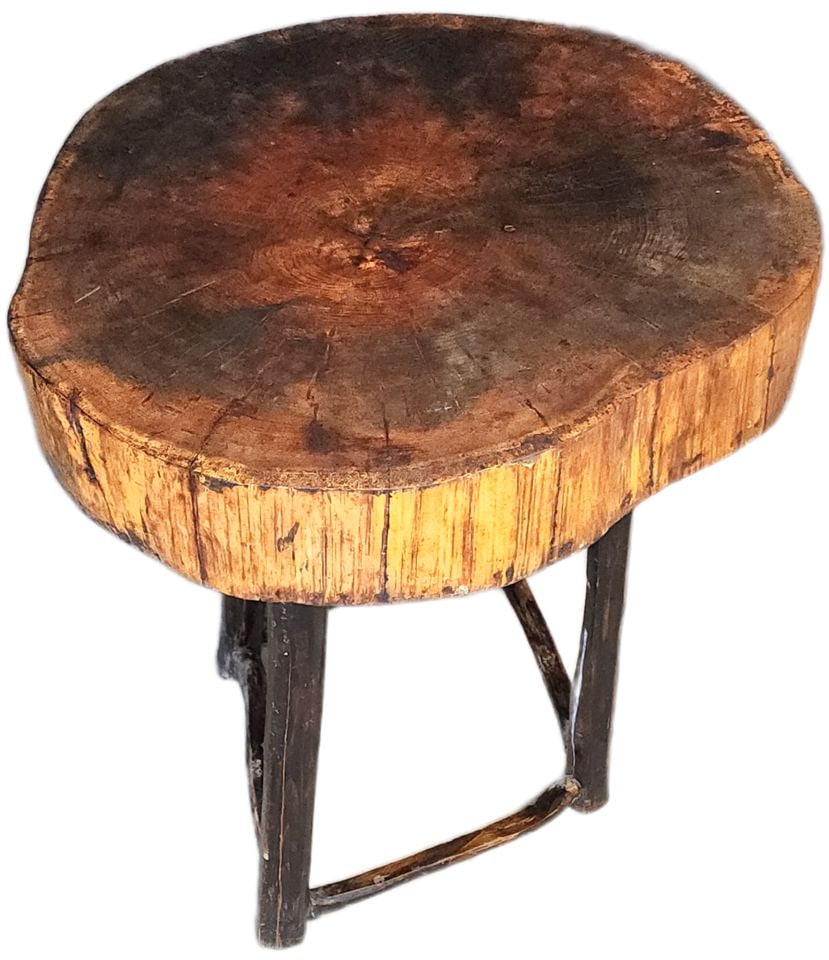 Vintage Artisan-Made Country Rustic Wood Raw Edge Slab Side Table (1 of 5)