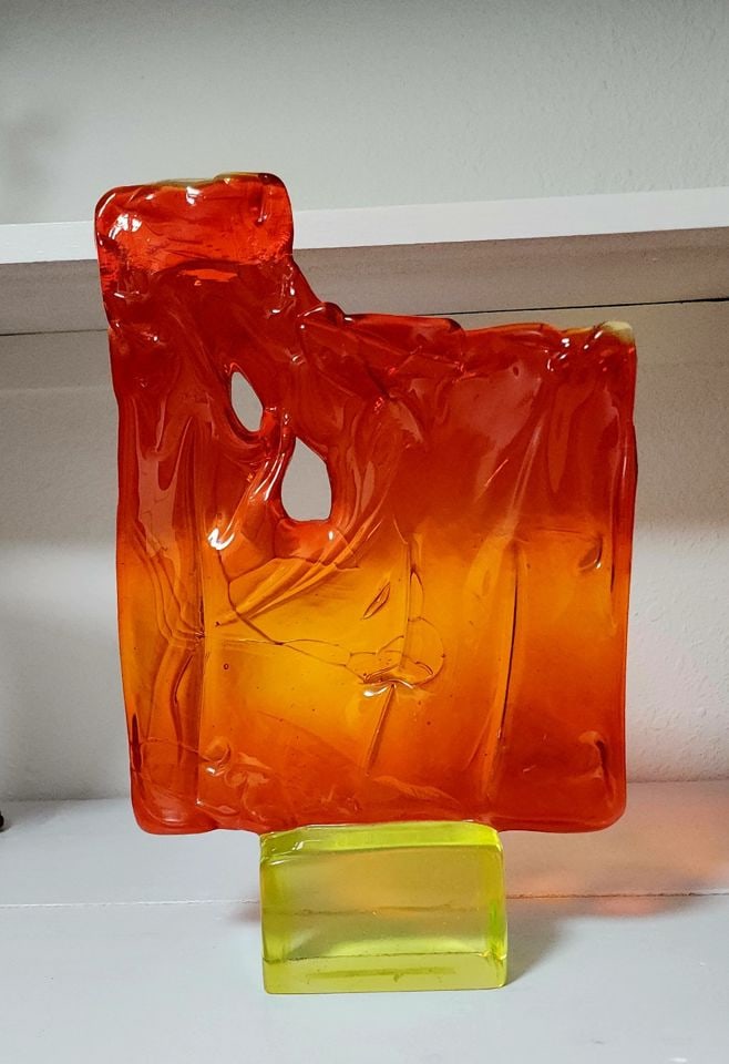 Alfredo Barbini vintage Murano block glass constructivist brilliantly colored sculpture: Title: Alfredo Barbini vintage Murano block glass constructivist brilliantly colored sculpture Description: Alfredo Barbini, was a celebrated glass artist born in 1912 on the islands of Murano in the