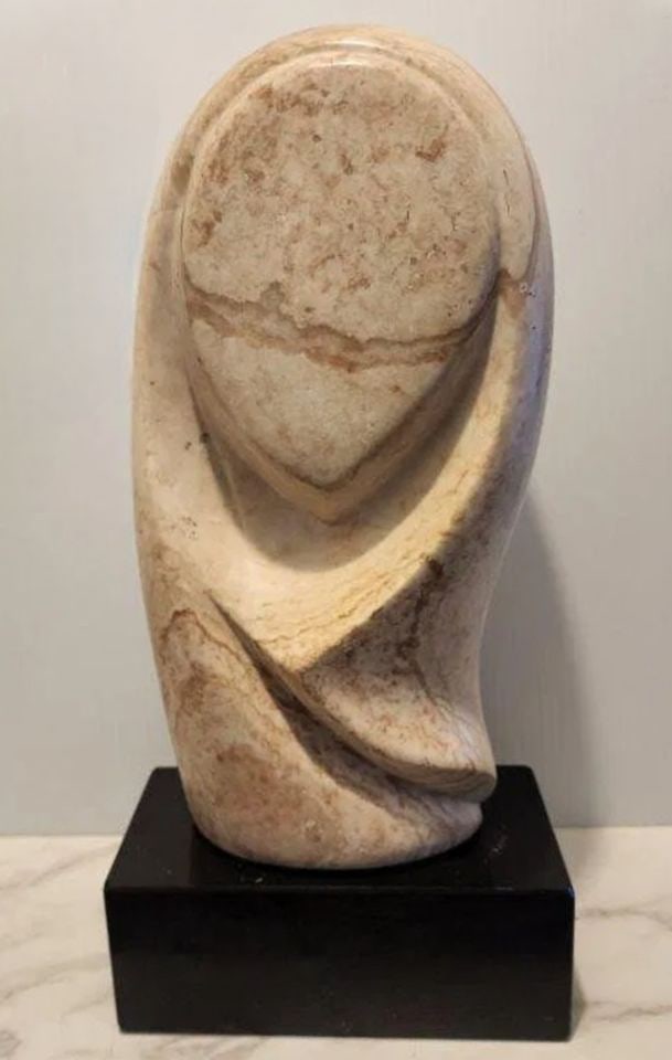 Powerful Vintage Mid-Century Hand-Carved Marble Sculpture of Female Madonna-Style Image.Signed. 15"x: Title: Powerful Vintage Mid-Century Hand-Carved Marble Sculpture of Female Madonna-Style Image.Signed. 15"x 6" Description: Powerful Vintage Mid-Century Hand-Carved Marble Sculpture of Female Madonna-