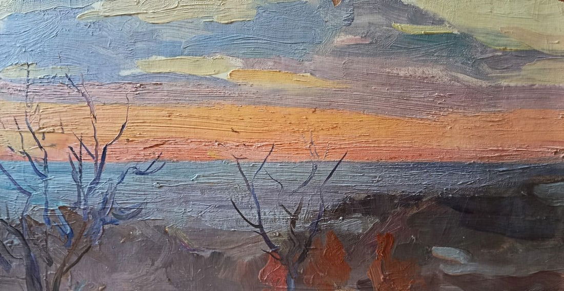 Oil painting Orange sunset over the sea Unknown artist - 2