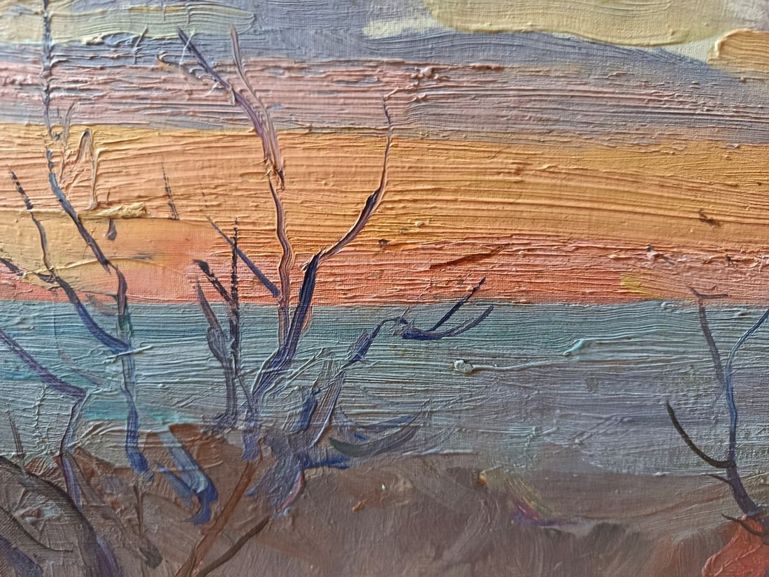 Oil painting Orange sunset over the sea Unknown artist - 3