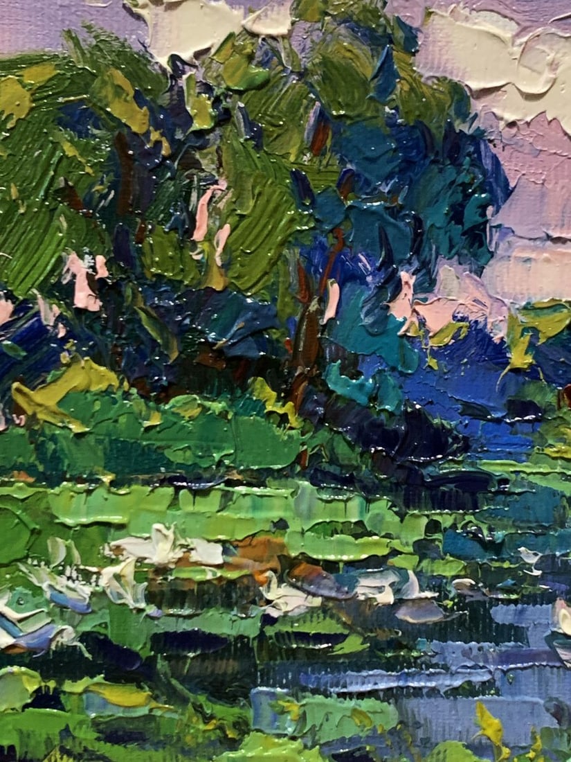 Oil painting Geese are swimming in the lake Oksana Ivanyuk - 4