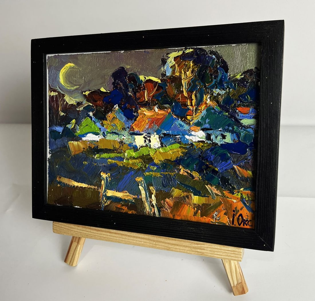 Oil painting The moon illuminates the village Oksana Ivanyuk - 2