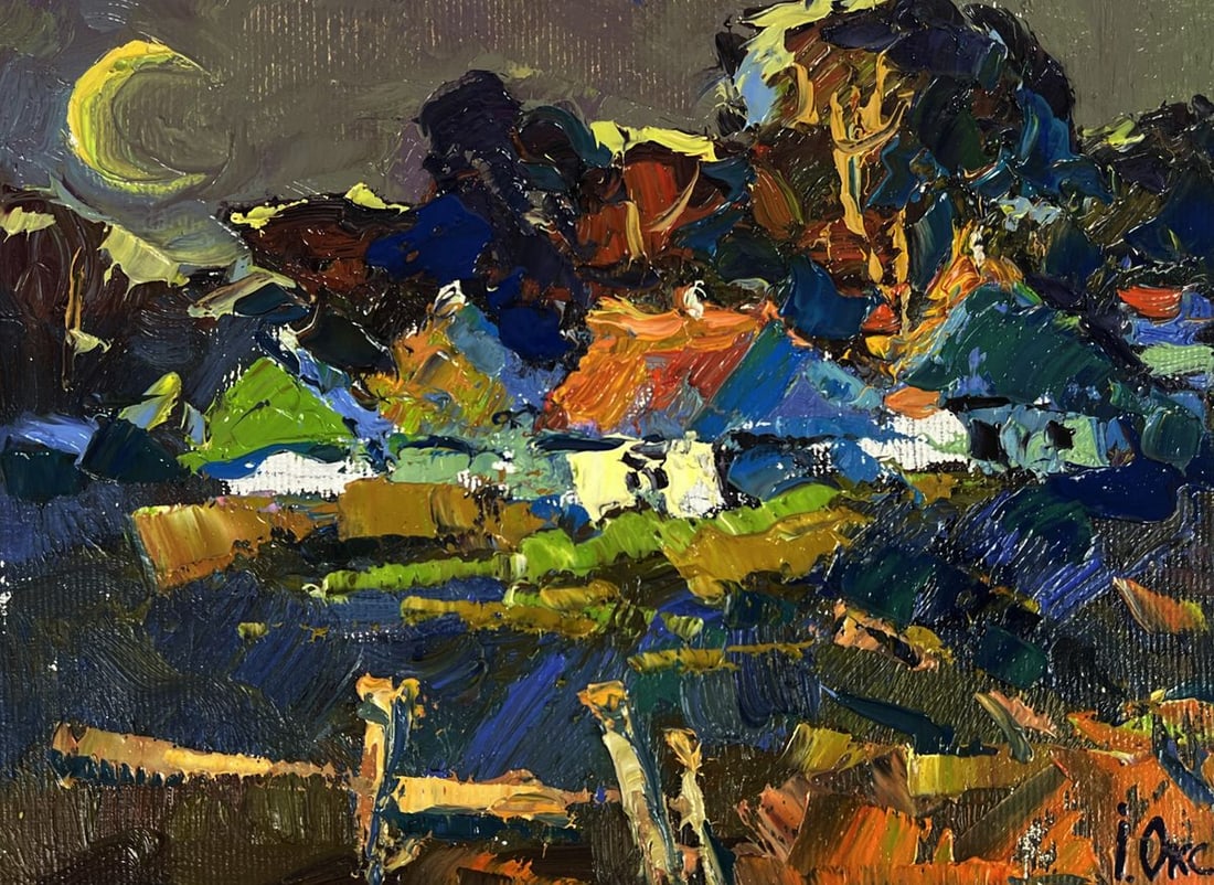 Oil painting The moon illuminates the village Oksana Ivanyuk - 3