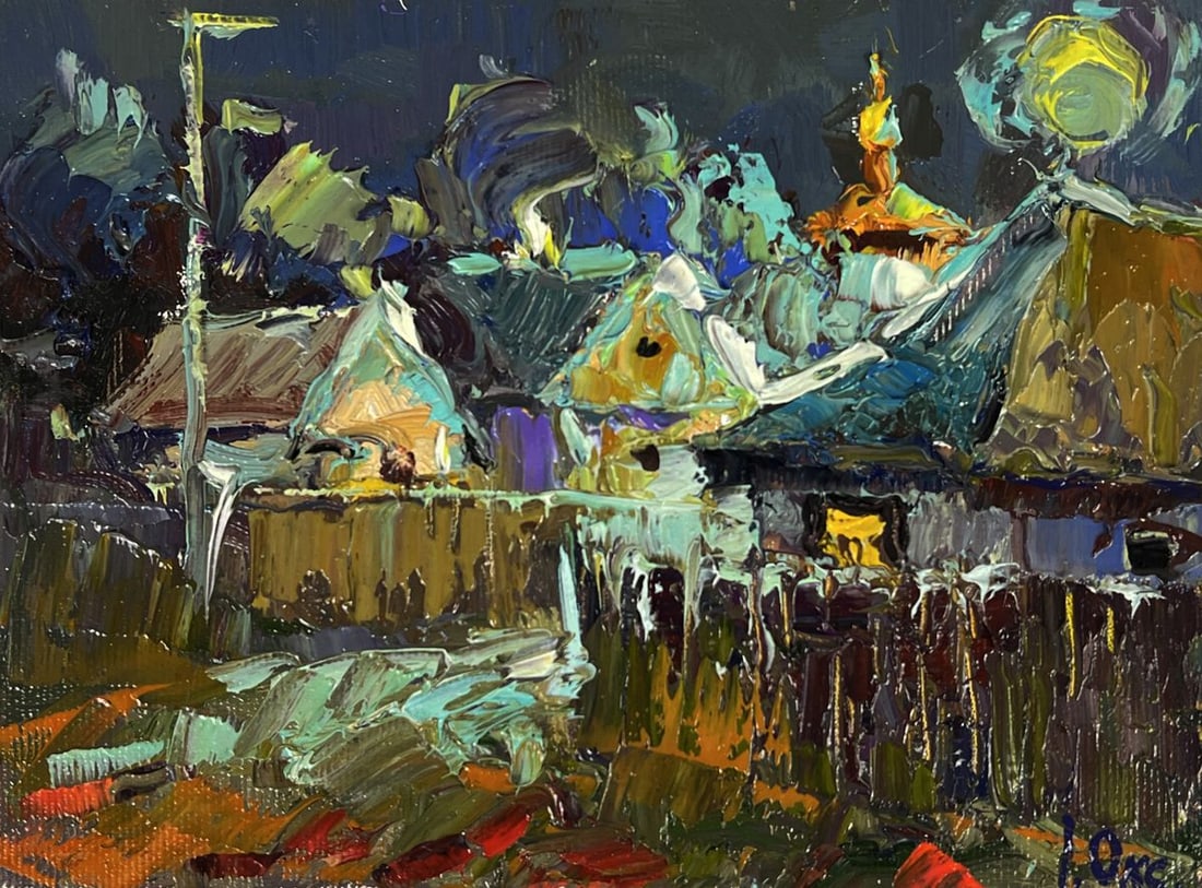 Oil painting Monthly light in the village Oksana Ivanyuk - 3