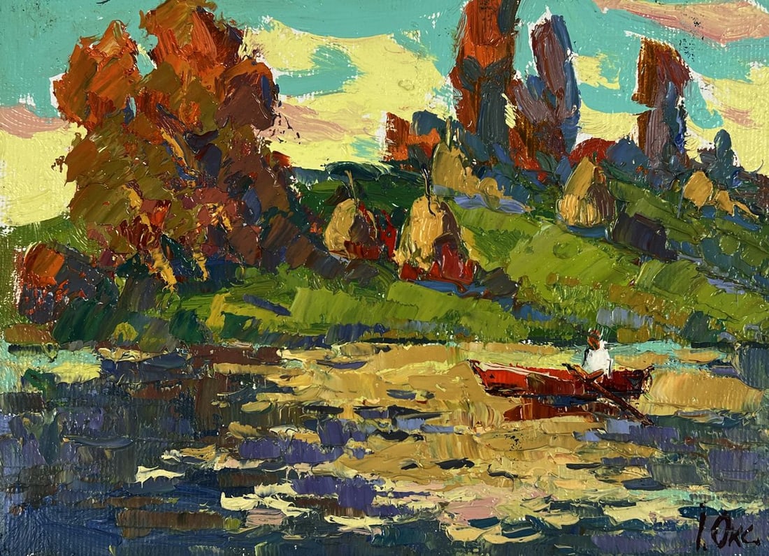 Oil painting Sunset reflection on the river Oksana Ivanyuk - 3