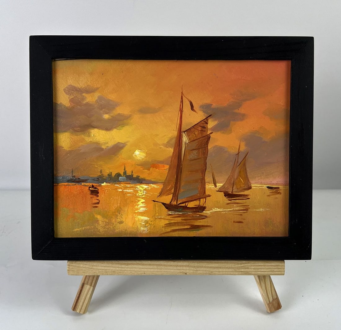 Oil painting Ships Sail to Sunset Yuriy Suprunchuk (1 of 11)