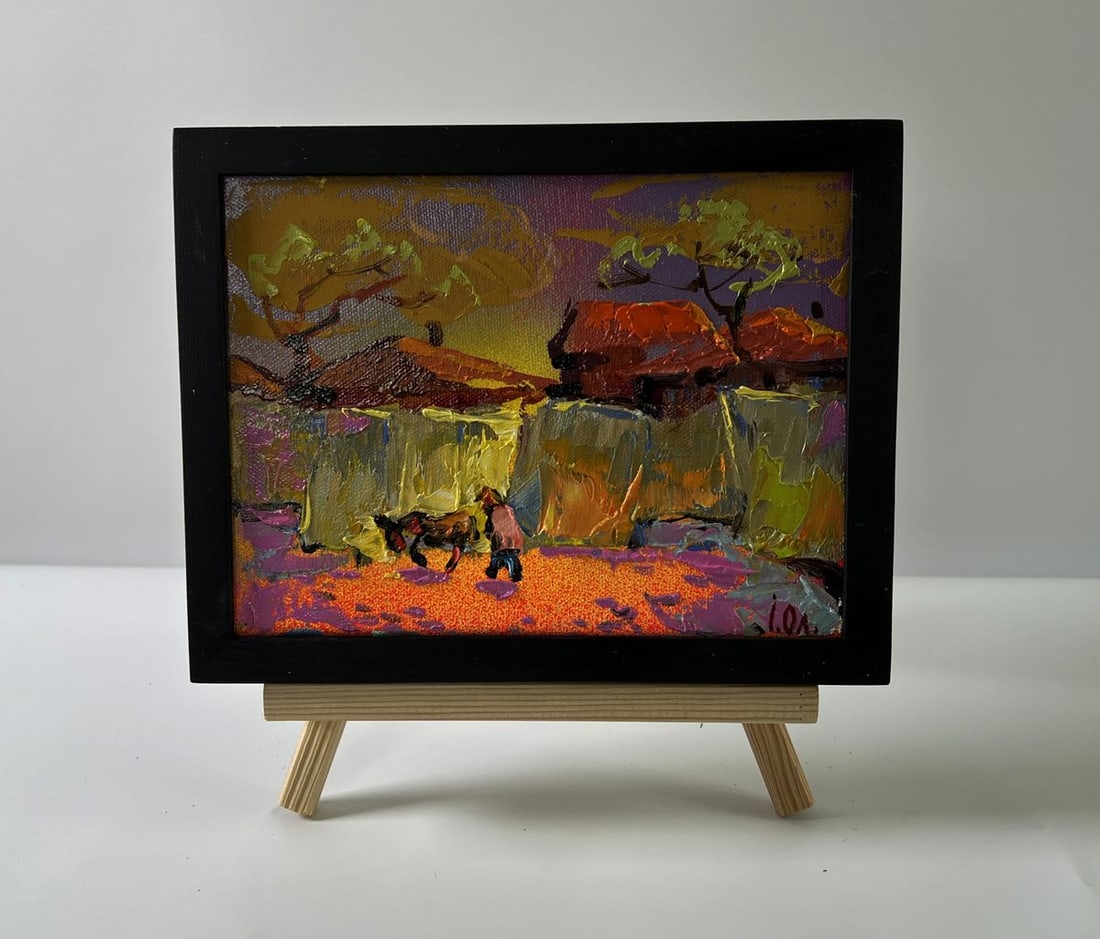 Oil painting Village evening in reflection Oleksiy Ivanyuk: Title: Oil painting Village evening in reflection Oleksiy Ivanyuk Description: No.AAA5657The Oil painting Canvas titled "Village evening in reflection" captures the essence of rural life wrapped in th