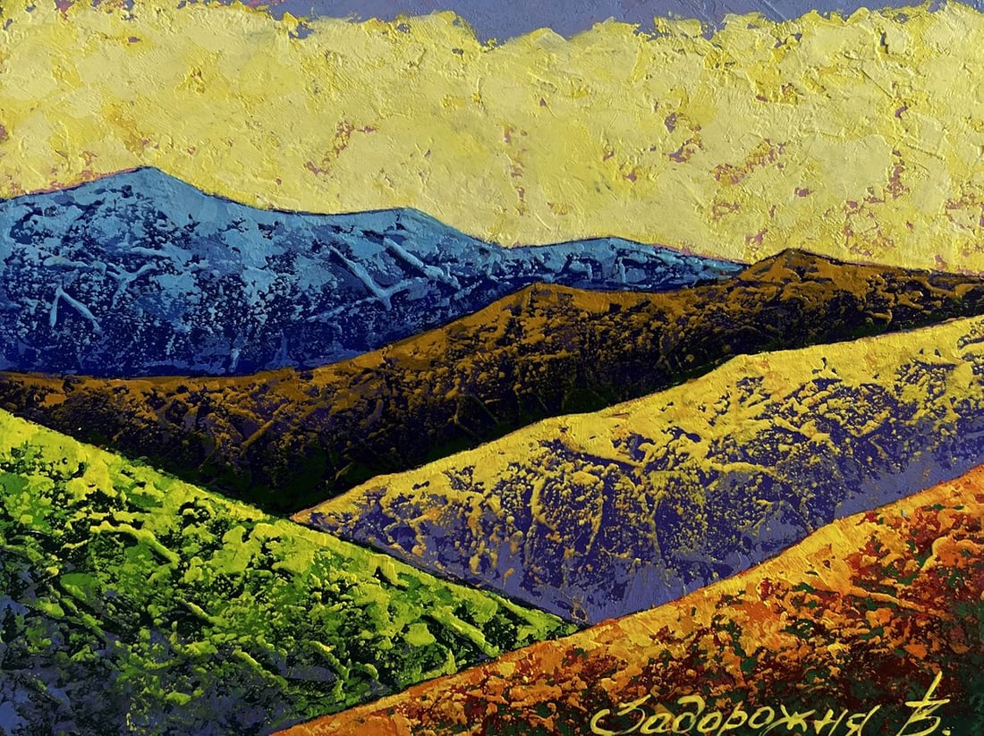 Oil painting Hiking in the mountains in the evening V. Zadorozhnya - 3