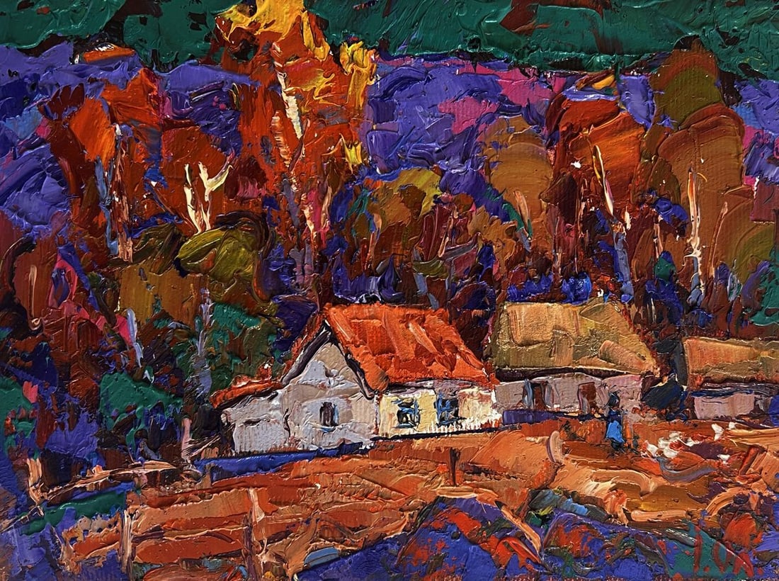 Oil painting Autumn night in the village Alex Kalenyuk - 3