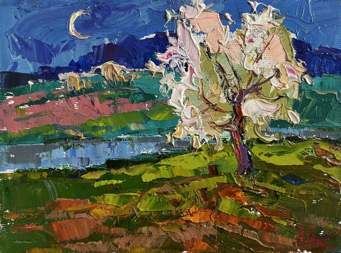 Oil painting Wild pear near the river Oksana Kalenyuk - 3