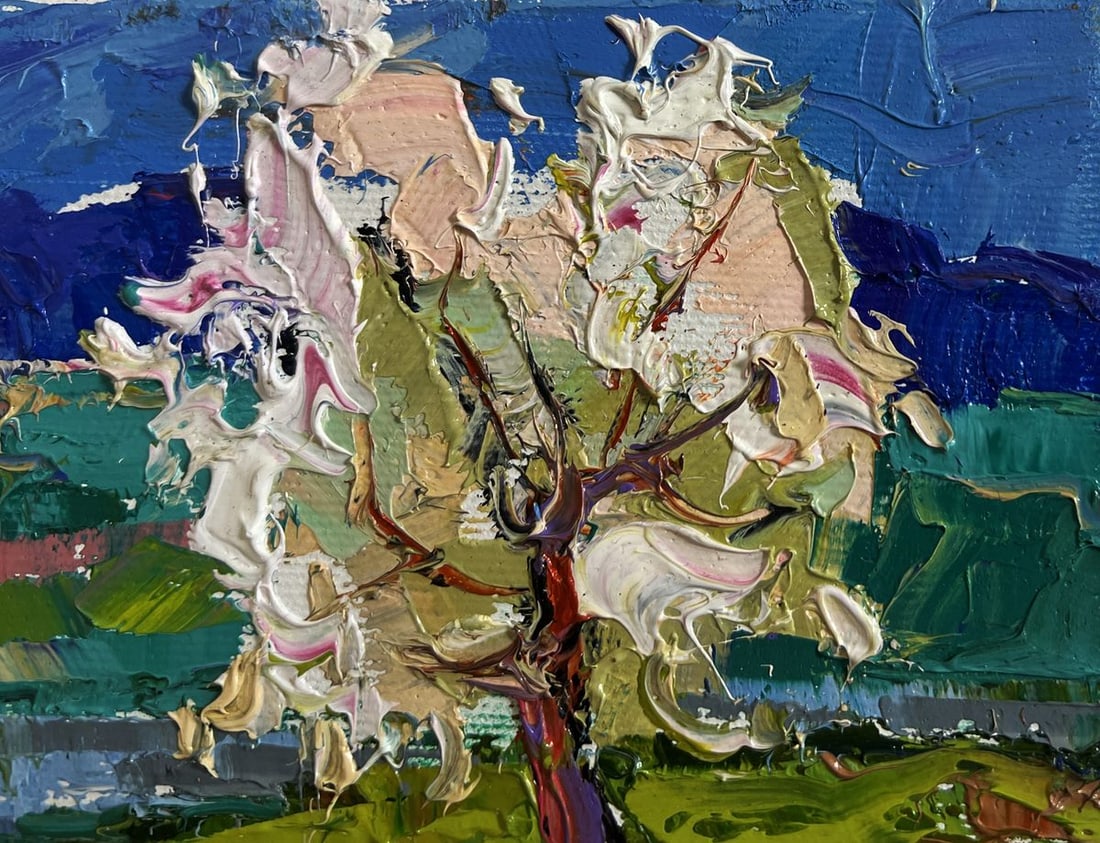 Oil painting Wild pear near the river Oksana Kalenyuk - 4