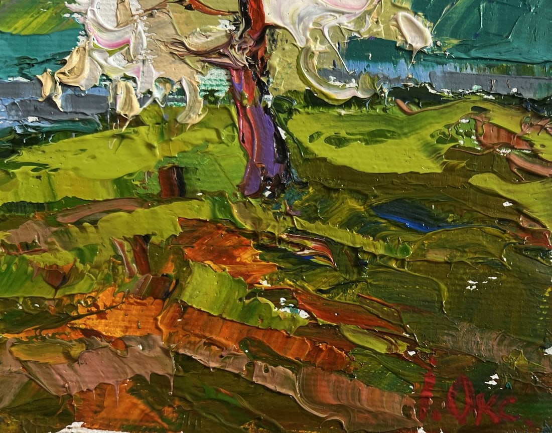 Oil painting Wild pear near the river Oksana Kalenyuk - 7