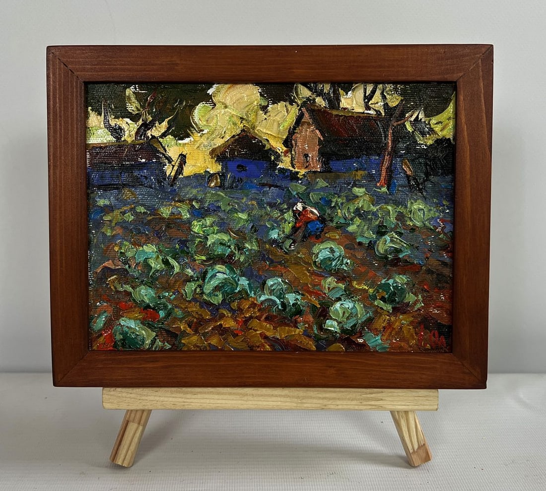 Oil painting Cabbage is being planted in the garden Alex Kalenyuk: Title: Oil painting Cabbage is being planted in the garden Alex Kalenyuk Description: No.AAA4694The oil painting on canvas titled "Cabbage is Being Planted in the Garden" beautifully captures the