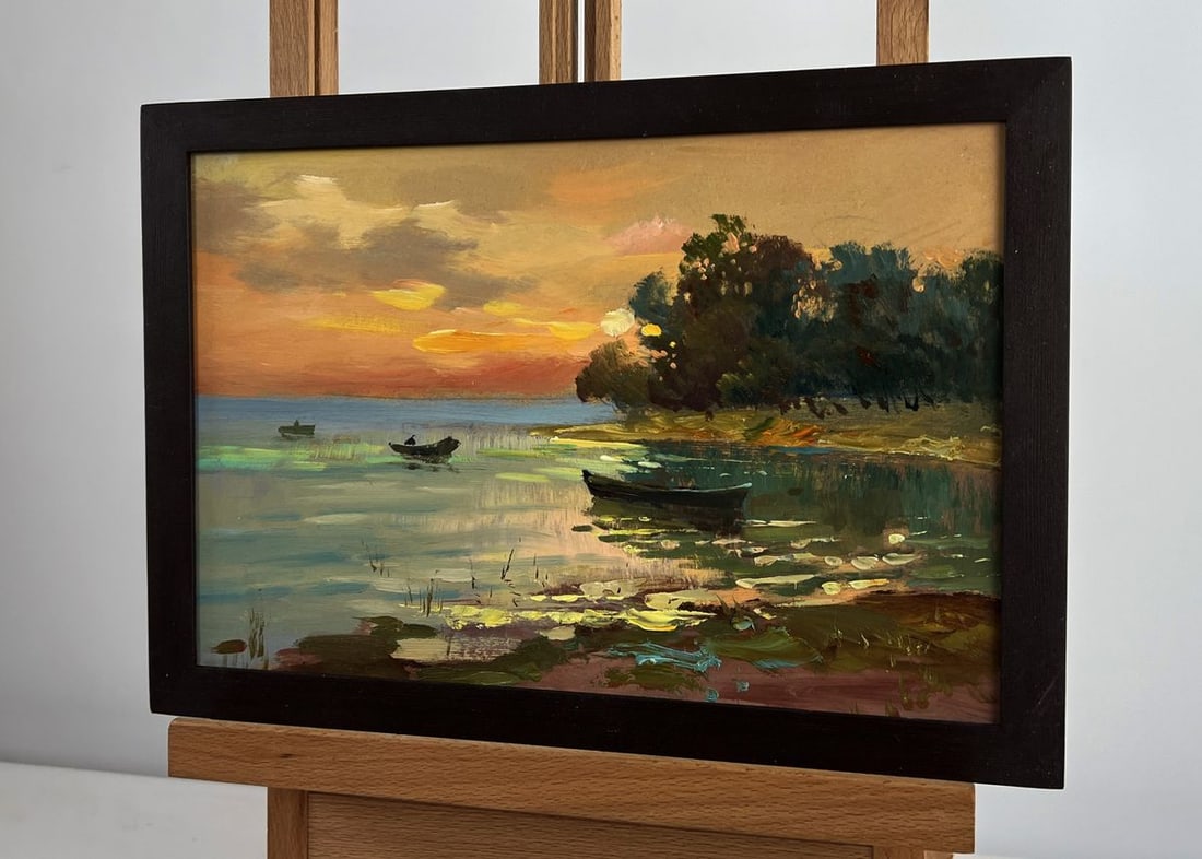 Oil painting Orange sunset over the river Yuriy Suprunchuk - 2