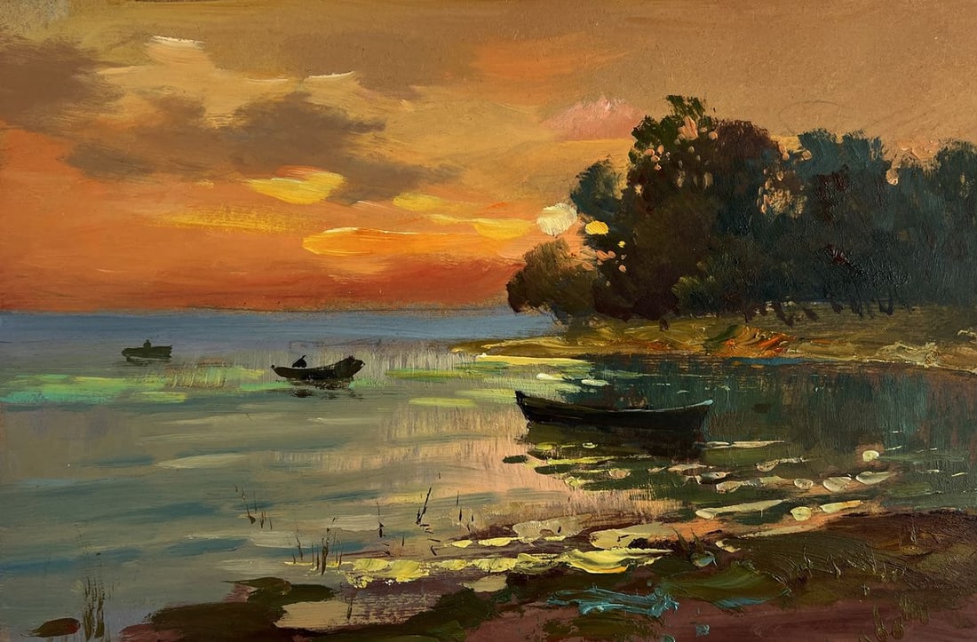 Oil painting Orange sunset over the river Yuriy Suprunchuk - 3