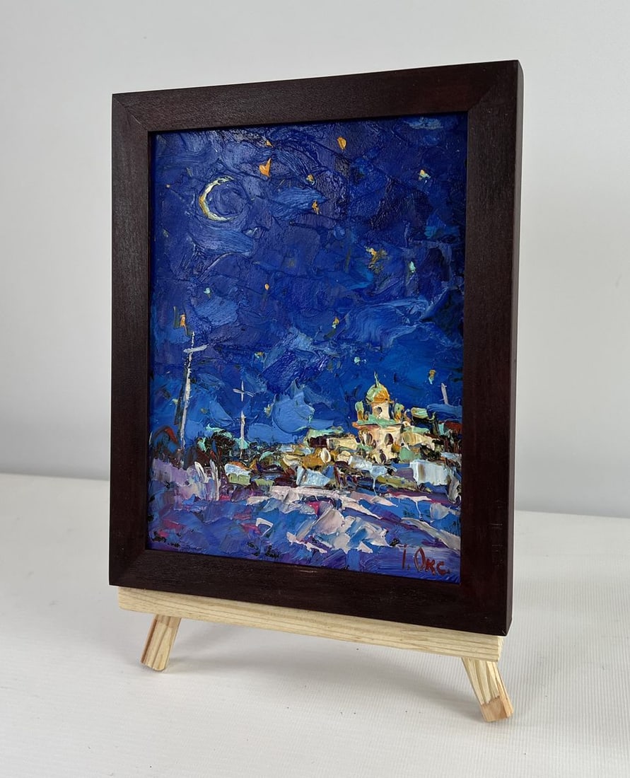 Oil painting Moonlit night over the city Oksana Kalenyuk - 2