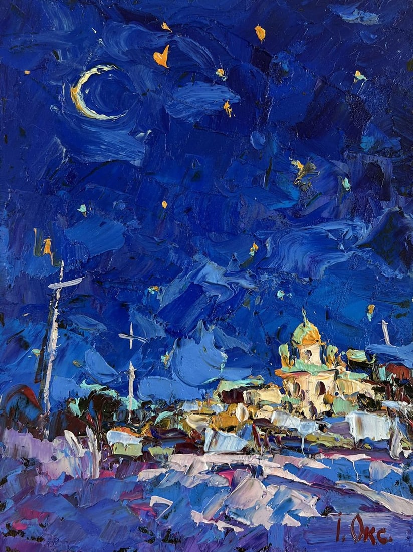 Oil painting Moonlit night over the city Oksana Kalenyuk - 3