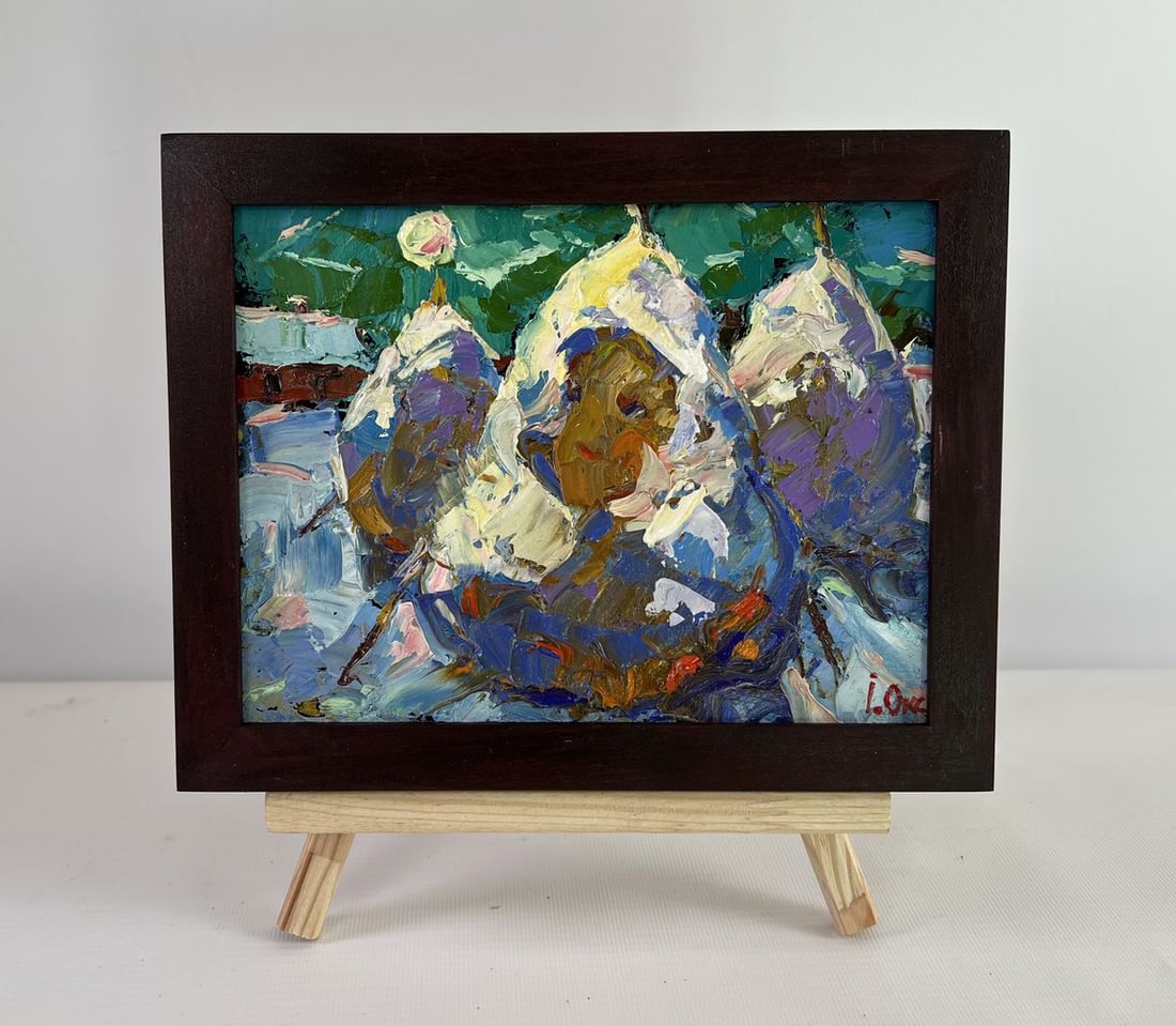 Oil painting Where time stopped Oksana Kalenyuk: Title: Oil painting Where time stopped Oksana Kalenyuk Description: No.AAA5078The oil painting on Cardboard titled "Where Time Stopped" immerses the viewer in a moment suspended in memory and