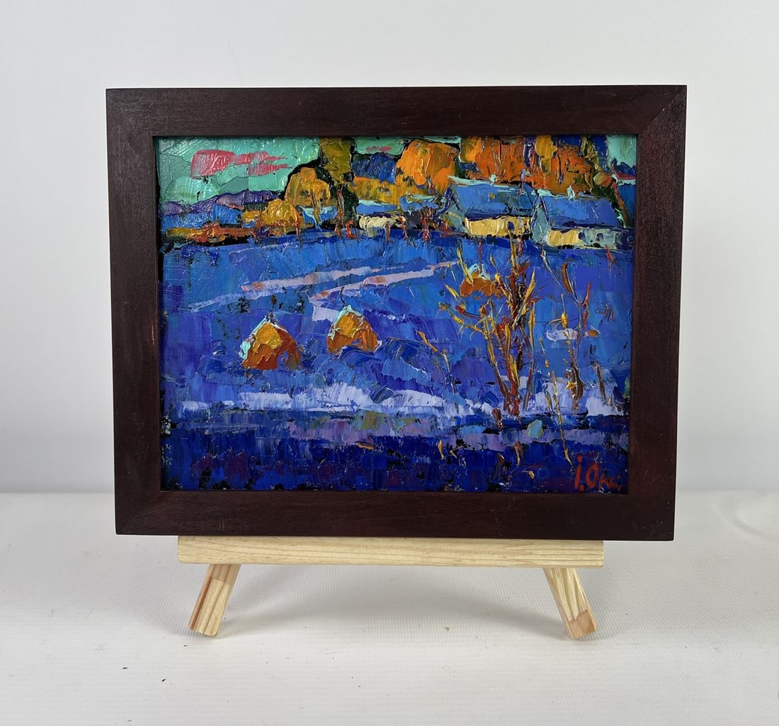Oil painting Frosty stars in the evening sky Oksana Kalenyuk: Title: Oil painting Frosty stars in the evening sky Oksana Kalenyuk Description: No.AAA5114The oil painting on Cardboard titled "Frosty stars in the evening sky" captures a moment suspended between