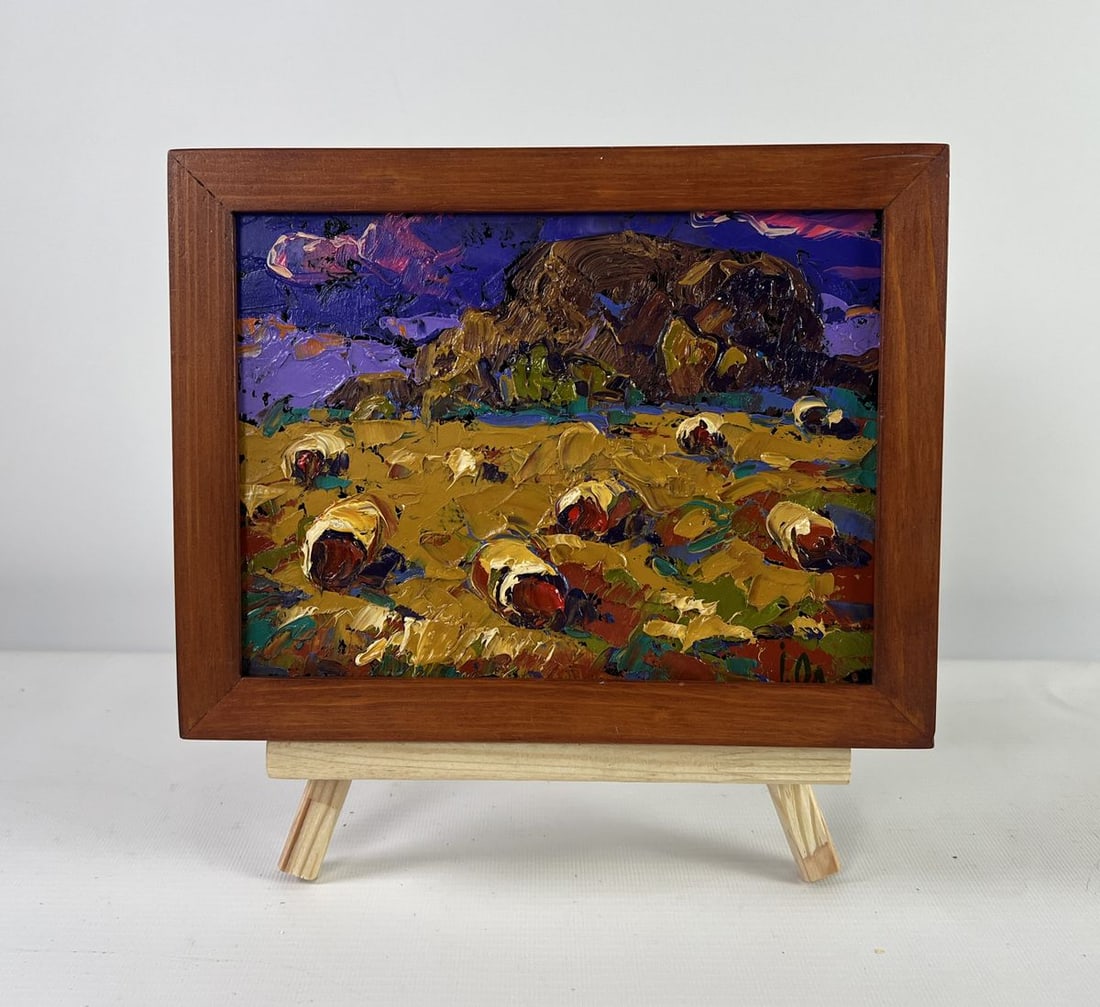 Oil painting Wind in the stubble Alex Kalenyuk: Title: Oil painting Wind in the stubble Alex Kalenyuk Description: No.AAA5151The oil painting on Cardboard titled "Wind in the Stubble" vividly captures the dynamic energy of a harvested field left in