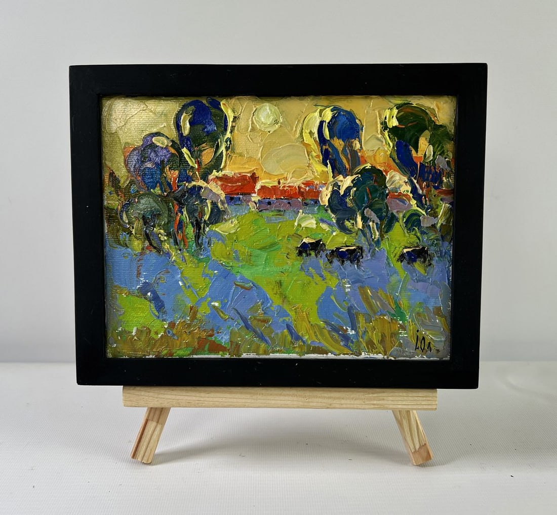 Oil painting Gold on the horizon Alex Kalenyuk: Title: Oil painting Gold on the horizon Alex Kalenyuk Description: No.AAA5238The oil painting on Canvas titled "Gold on the Horizon" captures a moment suspended between the late afternoon and the impe