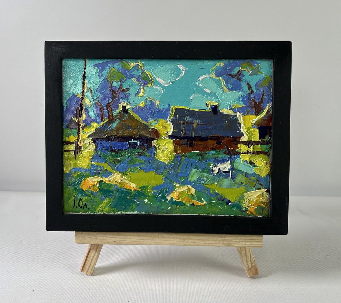 Oil painting Moonlit night in the village Alex Kalenyuk: Title: Oil painting Moonlit night in the village Alex Kalenyuk Description: No.AAA5249The oil painting on Canvas titled "Moonlit night in the village" captures the quiet, enigmatic charm of a rural ni