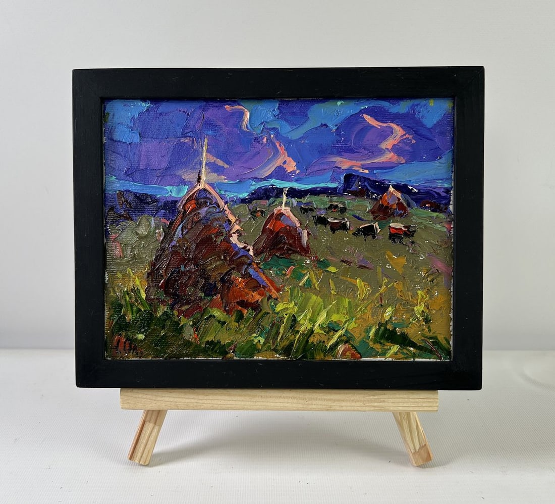 Oil painting Colors of ?vening Alex Kalenyuk: Title: Oil painting Colors of еvening Alex Kalenyuk Description: No.AAA5274The oil painting on Canvas titled "Colors of Evening" captures the poetic stillness of the countryside as it transition