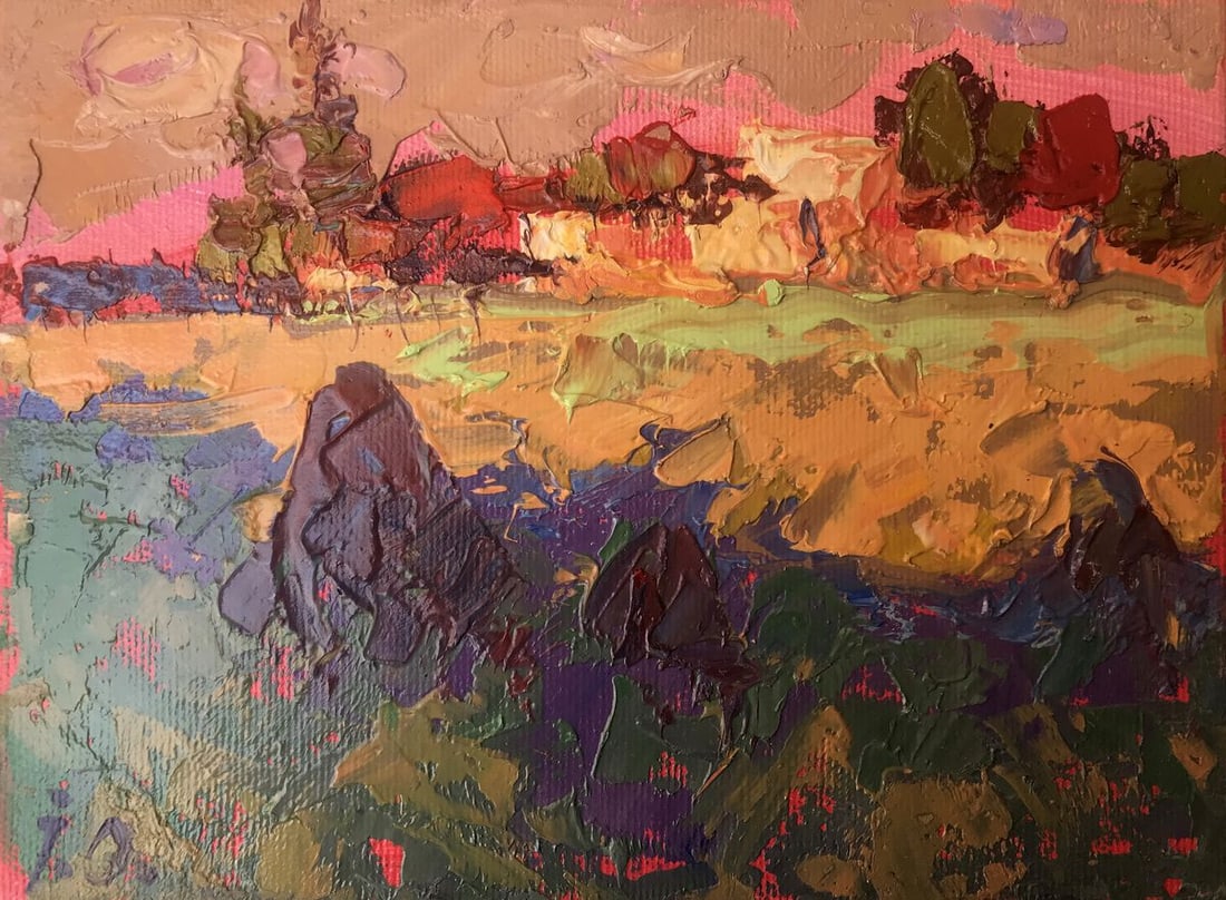 Oil painting By evening Kalenyuk Alex: Title: Oil painting By evening Kalenyuk Alex Description: No.AAA2818 "By the Evening" is a captivating oil painting that beautifully captures the essence of an autumn landscape. The canvas transports