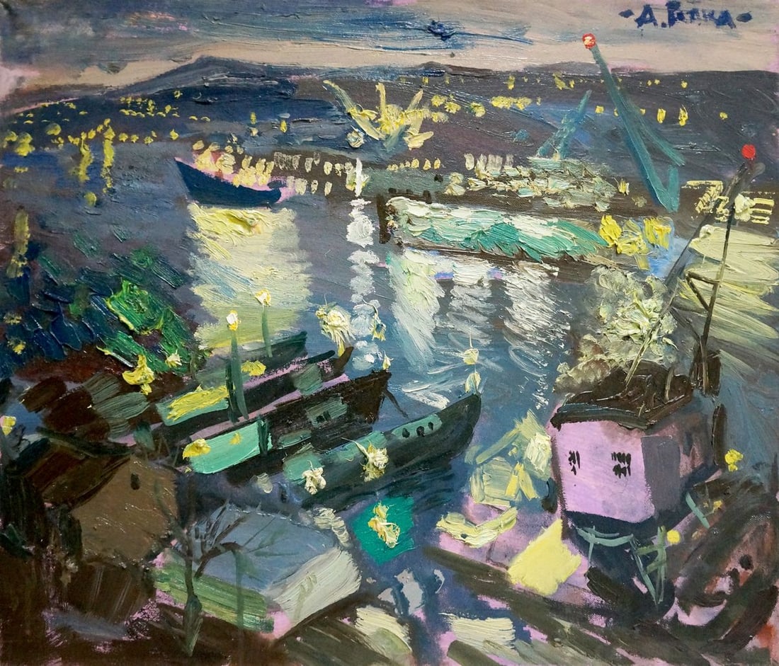 Oil painting Night port Repka Alexander Sergeevich: Title: Oil painting Night port Repka Alexander Sergeevich Description: No.Vern 691 *** ABOUT THIS PAINTING *** * TITLE: "Night port" * ARTISTS: Repka Alexander Sergeevich * SIZE: 55x65 cm/'21.65x25.59