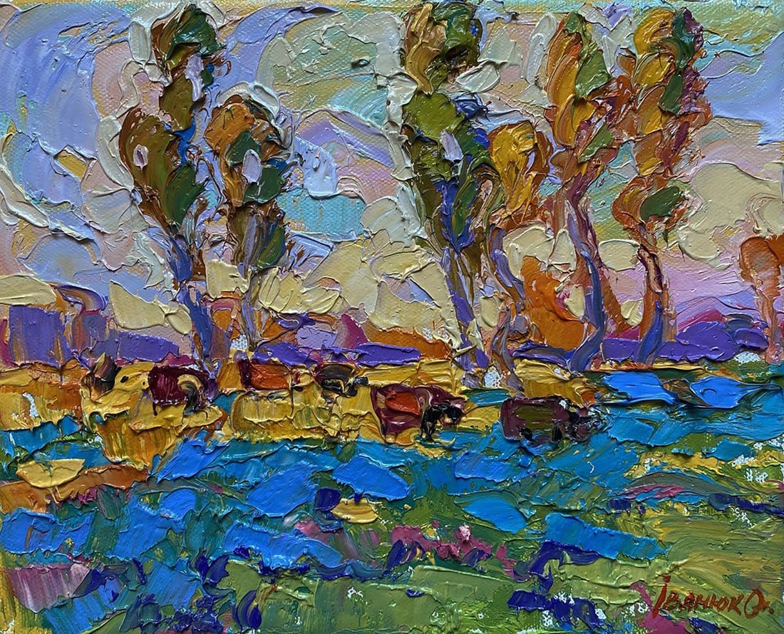 Oil painting Yellow sunset in the field Oleksiy Ivanyuk: Title: Oil painting Yellow sunset in the field Oleksiy Ivanyuk Description: No.Kalen 1549The oil painting on Canvas titled "Yellow Sunset in the Field" captures a fleeting, radiant moment of nature’