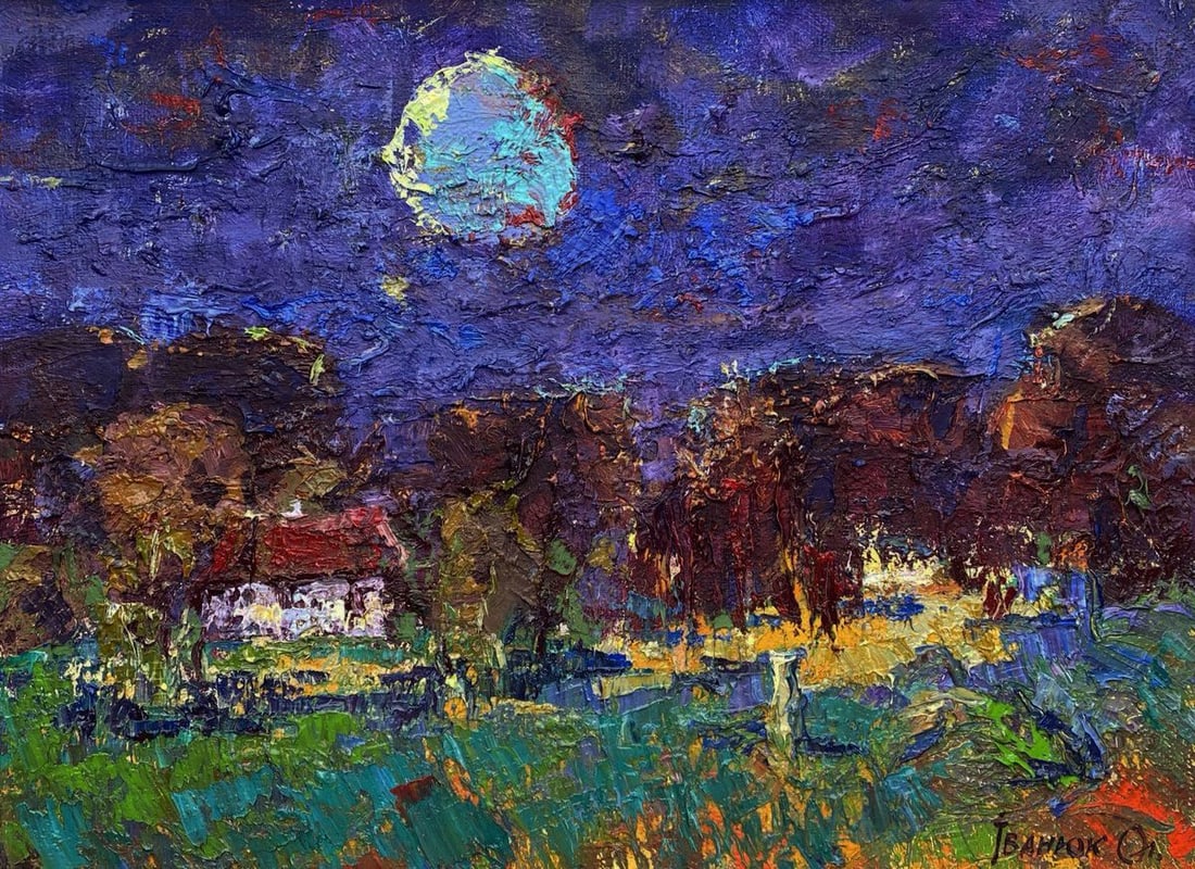 Oil painting Moonlit night in the village Oleksiy Ivanyuk (1 of 4)