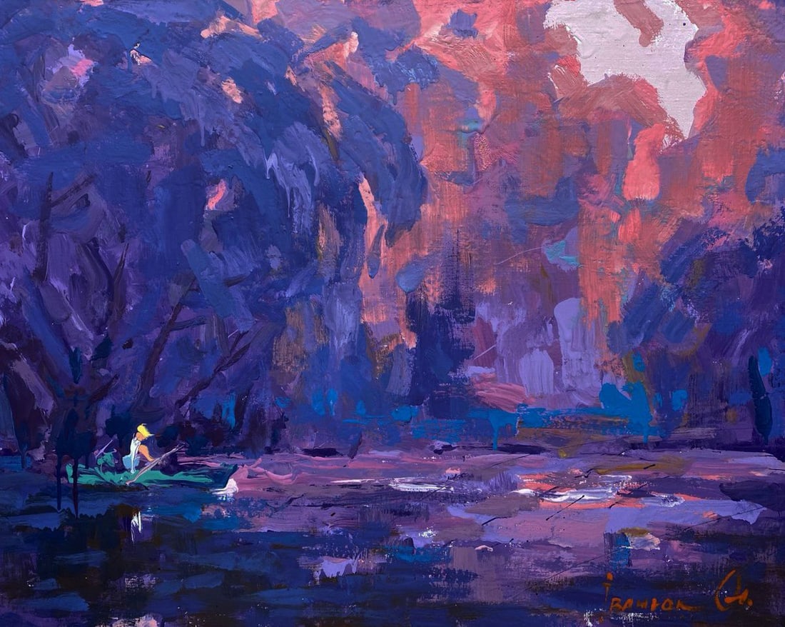 Oil painting Above the pond Oleksiy Ivanyuk: Title: Oil painting Above the pond Oleksiy Ivanyuk Description: No.Kalen 1597The oil painting on Canvas titled "Above the Pond" immerses the viewer in a dreamlike atmosphere, where the serenity of