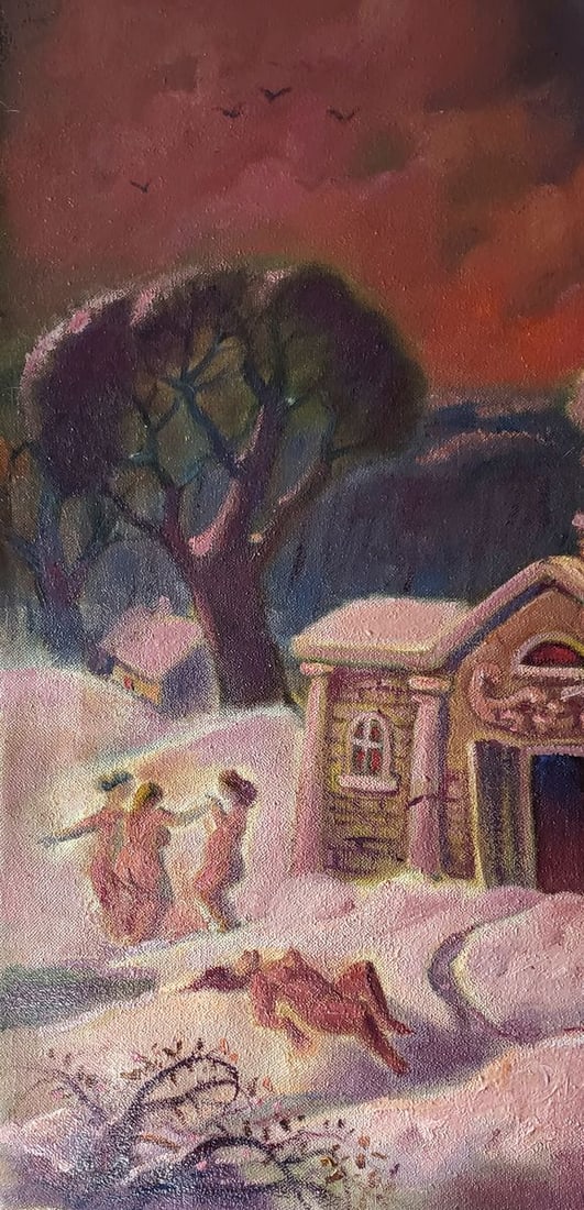 Oil painting Winter evening entertainment Daniil Litvinov - 4