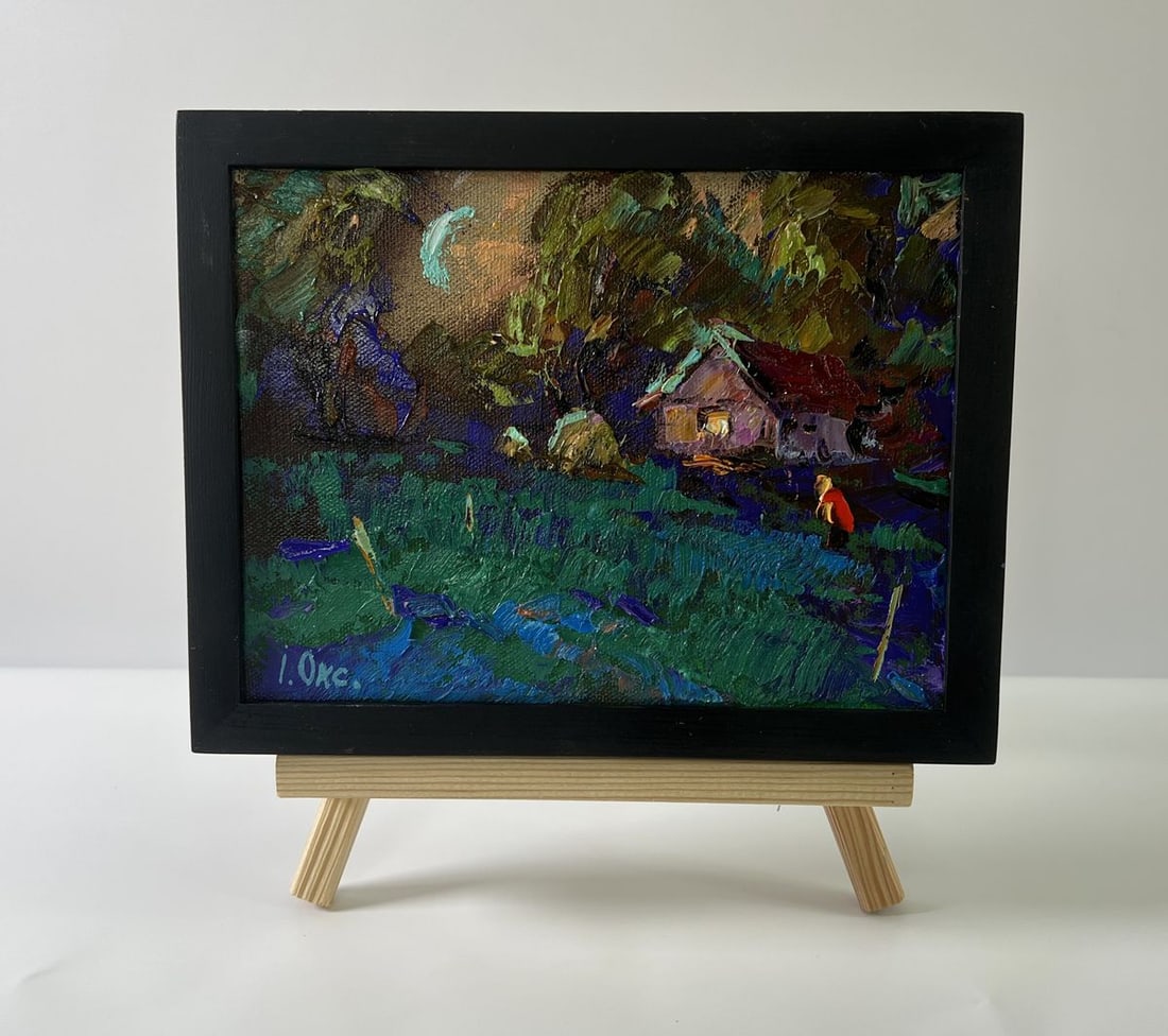 Oil painting Moonlit Country Night Oksana Ivanyuk: Title: Oil painting Moonlit Country Night Oksana Ivanyuk Description: No.AAA5573The Oil painting Canvas titled "Moonlit Country Night" invites the viewer into a world bathed in the quiet, almost