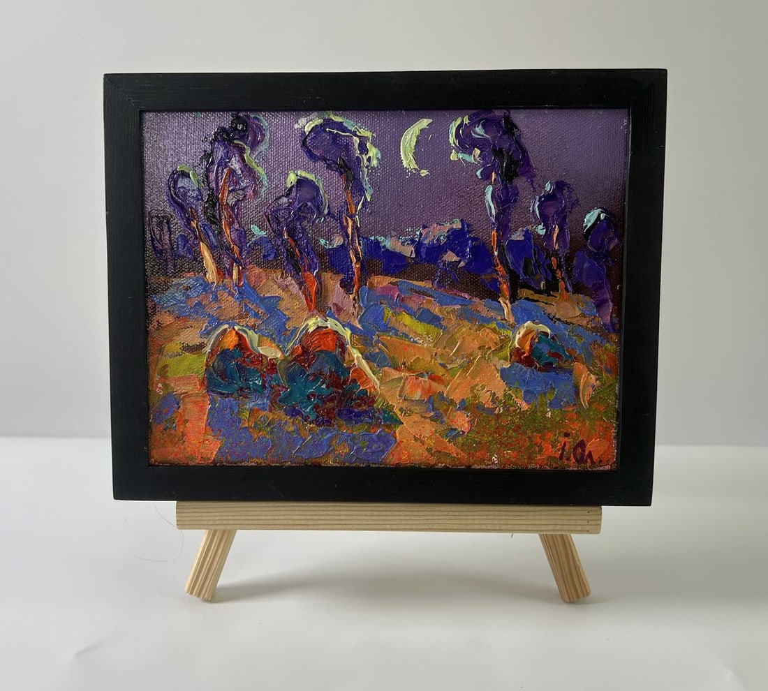 Oil painting Blue autumn night Oleksiy Ivanyuk: Title: Oil painting Blue autumn night Oleksiy Ivanyuk Description: No.AAA5582The Oil painting Canvas titled "Blue autumn night" captures a surreal, dreamlike landscape where the deep tones of night