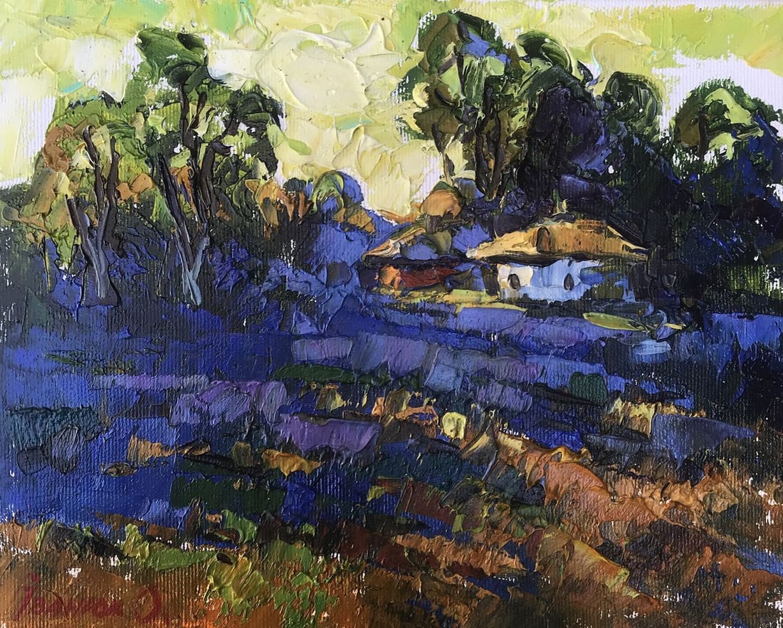 Oil painting Cold evening Kalenyuk Alex: Title: Oil painting Cold evening Kalenyuk Alex Description: No.AAA3070"Cold Evening" is a captivating oil painting that masterfully captures the essence of a tranquil summer landscape. Set against a