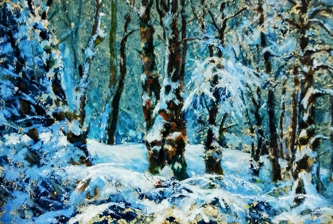 Oil painting The forest was covered with snow Vitaly Duhnevich: Title: Oil painting The forest was covered with snow Vitaly Duhnevich Description: No.Duhn 42"The Forest Was Covered with Snow" by Vitaly Duhnevich is a vivid and emotional portrayal of a winter fores
