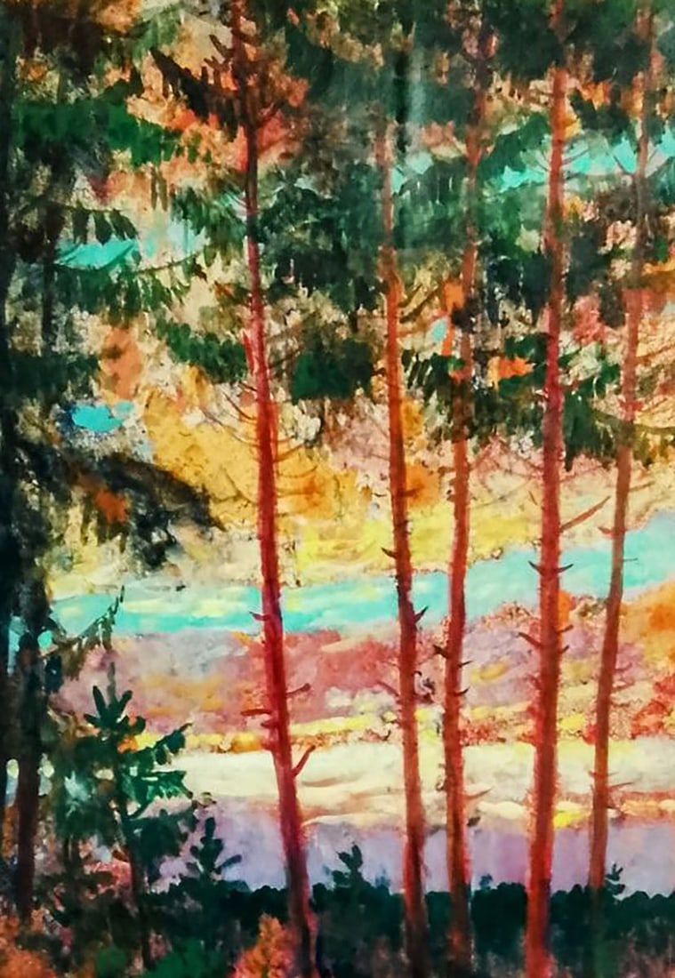 Oil painting Red clouds over the forest Vitaly Duhnevich - 3